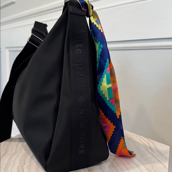 Kate Spade Bag Carter Logo Large Black Nylon Hobo Crossbody - Picture 7 of 17